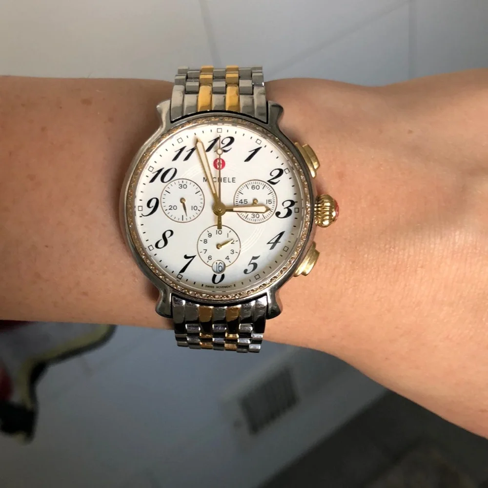 MICHELE DIAMOND 2 TONE WATCH + FREE BLUE REPLACEABLE BAND - Picture 1 of 12